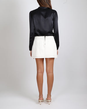 Chanel Vintage 07P Cream Micro Skirt with Black Trims and Black CC Logo Zippers Detail Size FR 40 (UK 12)