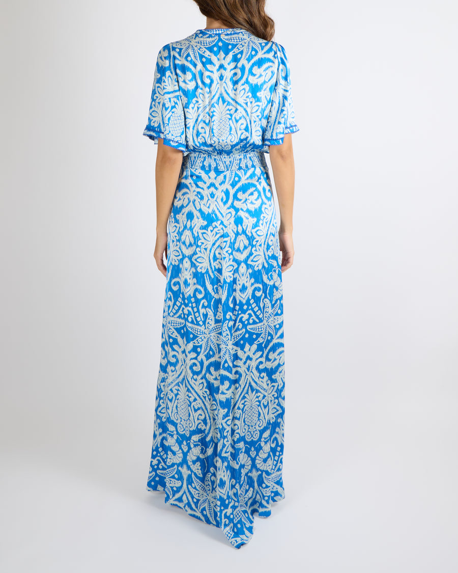 Poupette St Barth Turquoise and White Macro Ikat Print Mabelle Maxi Dr –  Sellier