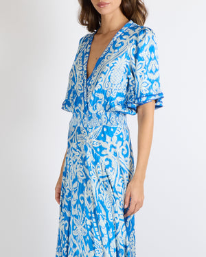 Poupette St Barth Turquoise and White Macro Ikat Print Mabelle Maxi Dr –  Sellier