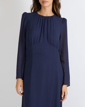 Reformation Navy Long-Sleeved Maxi Dress with Pleated Top Detail Size –  Sellier
