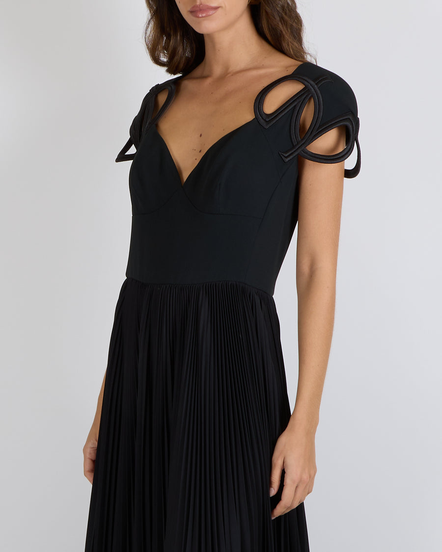 Elie Saab Pre-Fall 2024 Black Sleeveless Gown with Structural Straps and Pleated Skirt Size FR 42 (UK 14)
