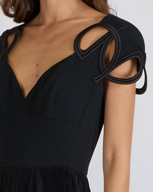 Elie Saab Pre-Fall 2024 Black Sleeveless Gown with Structural Straps and Pleated Skirt Size FR 42 (UK 14)