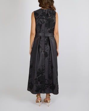 Elie Saab Black Leather Effect Sleeveless Gown with Embroidered Flowers and Belt Detail Size FR 42 (UK 14) RRP £2,990