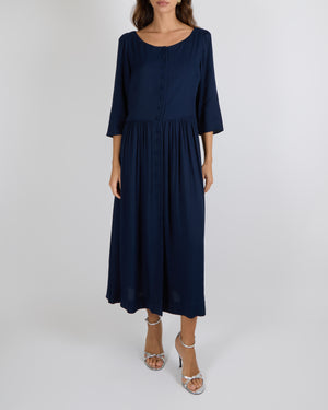 Reformation Navy Adair Midi Dress with Front Buttons Size UK 12