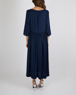 Reformation Navy Adair Midi Dress with Front Buttons Size UK 12