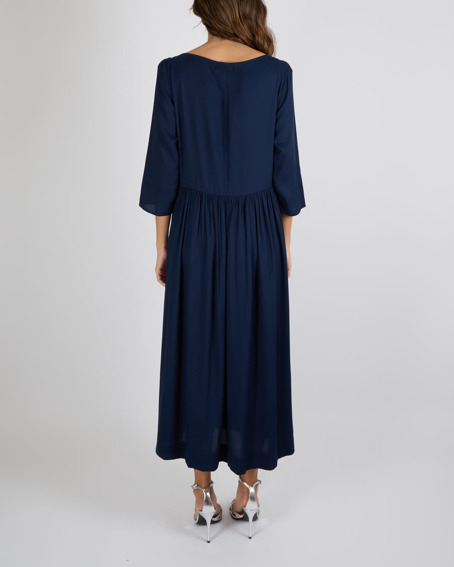 Reformation Navy Adair Midi Dress with Front Buttons Size UK 12