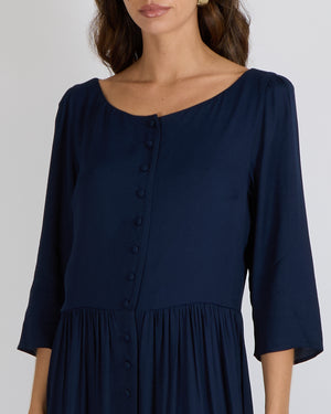 Reformation Navy Adair Midi Dress with Front Buttons Size UK 12