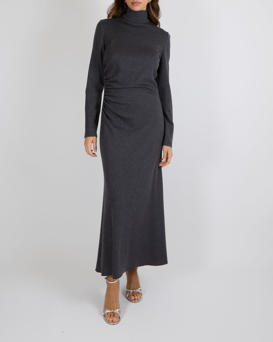 Ralph Lauren Purple Label Grey Wool High-Neck Maxi Dress Size L (UK 12) RRP £1,520