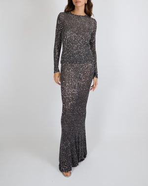 Balenciaga Garde Robe Silver Sequin Long-Sleeved Top and Maxi Skirt Set Size M (UK 10) RRP £3,200