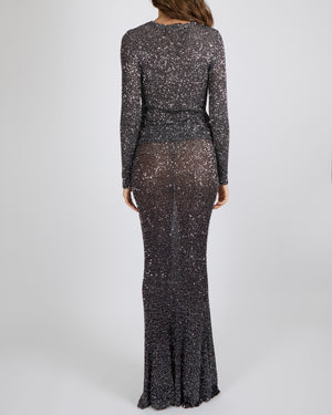 Balenciaga Garde Robe Silver Sequin Long-Sleeved Top and Maxi Skirt Set Size M (UK 10) RRP £3,200