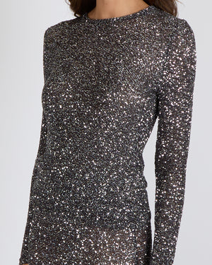 Balenciaga Garde Robe Silver Sequin Long-Sleeved Top and Maxi Skirt Set Size M (UK 10) RRP £3,200