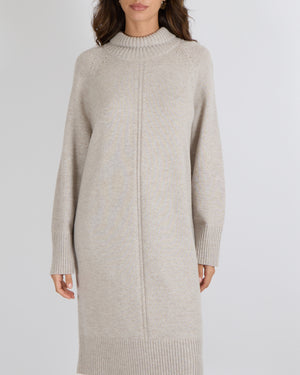 Max Mara Studio Beige Knit High-Neck Long-Sleeved Midi Jumper Dress Size IT 44 (UK 12) RRP £1,040
