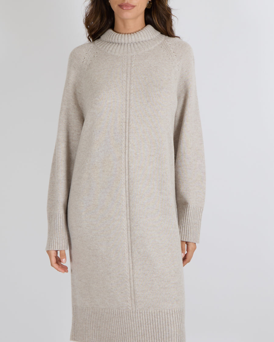 Max Mara Studio Beige Knit High-Neck Long-Sleeved Midi Jumper Dress Size IT 44 (UK 12) RRP £1,040