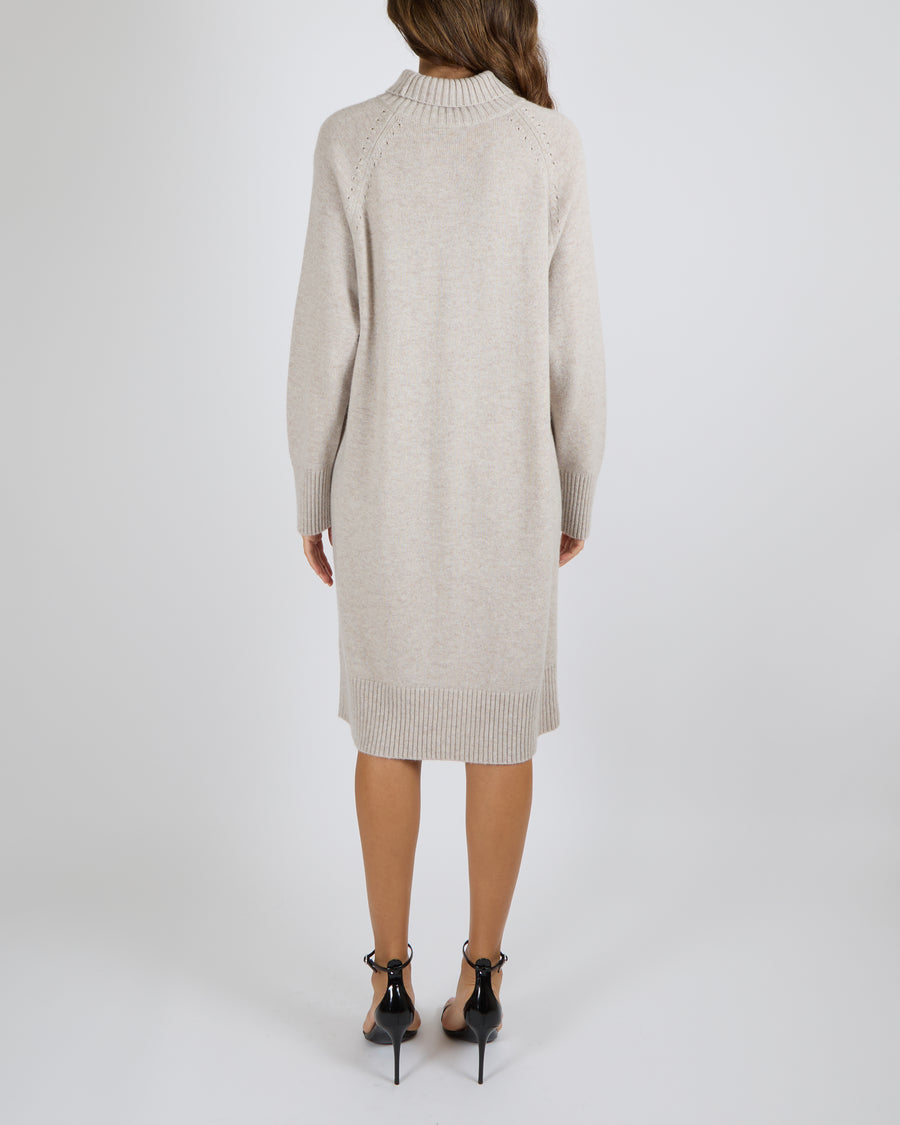 Max Mara Studio Beige Knit High-Neck Long-Sleeved Midi Jumper Dress Size IT 44 (UK 12) RRP £1,040