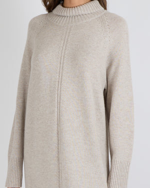 Max Mara Studio Beige Knit High-Neck Long-Sleeved Midi Jumper Dress Size IT 44 (UK 12) RRP £1,040