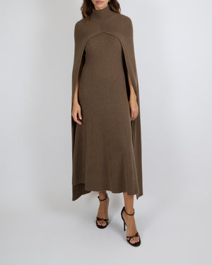 Ralph Lauren Fall 2024 Purple Label Brown Cashmere Knitted Sleeveless Maxi Dress and Cape Set Size M (UK 10) RRP £3,900