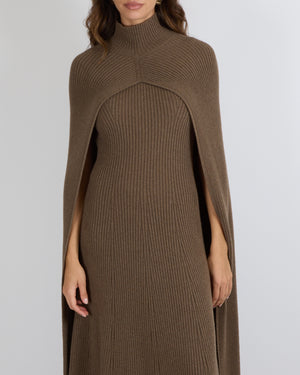 Ralph Lauren Fall 2024 Purple Label Brown Cashmere Knitted Sleeveless Maxi Dress and Cape Set Size M (UK 10) RRP £3,900