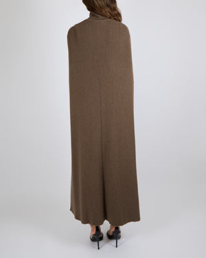 Ralph Lauren Fall 2024 Purple Label Brown Cashmere Knitted Sleeveless Maxi Dress and Cape Set Size M (UK 10) RRP £3,900