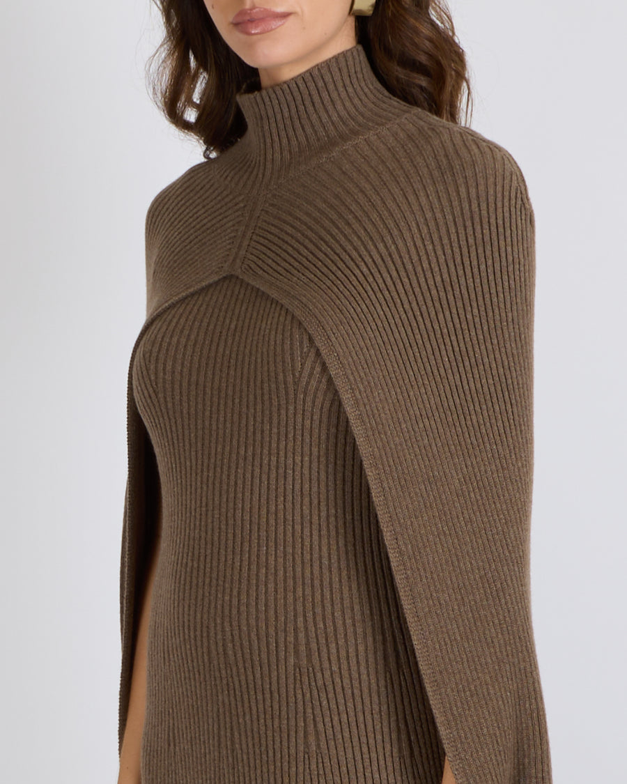 Ralph Lauren Fall 2024 Purple Label Brown Cashmere Knitted Sleeveless Maxi Dress and Cape Set Size M (UK 10) RRP £3,900