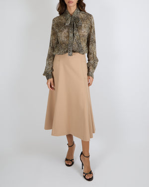 Elie Saab Beige Contrast Stitch Midi Skirt Size FR 42 (UK 14) RRP £1,100