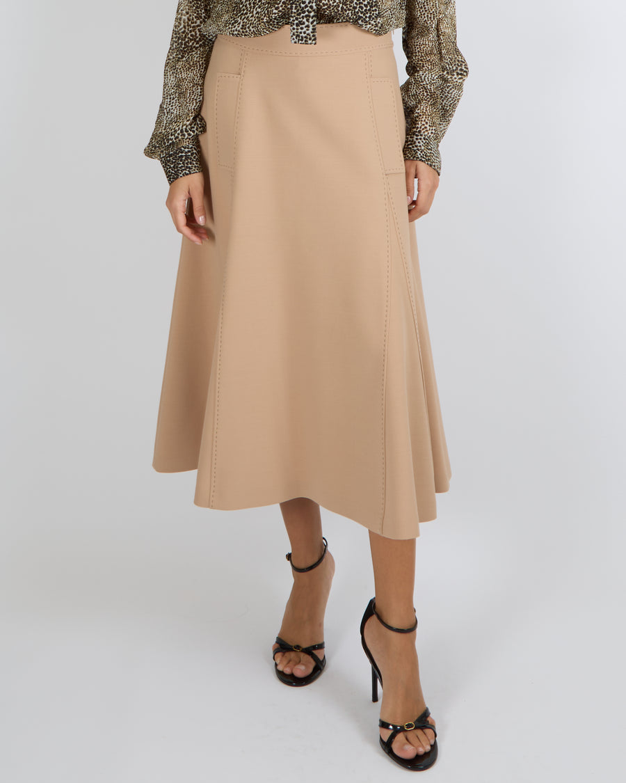 Elie Saab Beige Contrast Stitch Midi Skirt Size FR 42 (UK 14) RRP £1,100