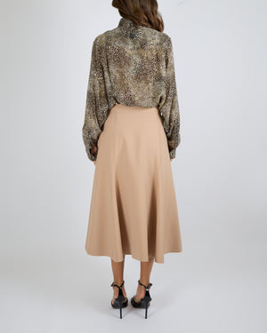 Elie Saab Brown Leopard Print Sheer Blouse with Neck Ribbon Detail Size FR 42 (UK 14)