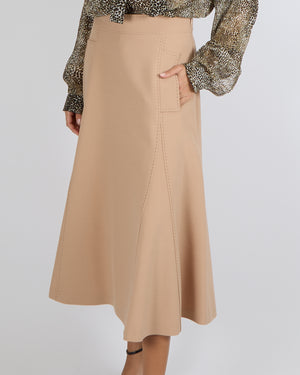 Elie Saab Beige Contrast Stitch Midi Skirt Size FR 42 (UK 14) RRP £1,100