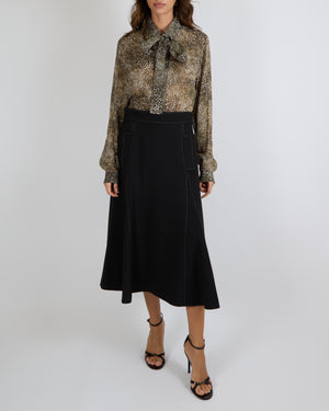 Elie Saab Black Contrast Stitch Midi Skirt Size FR 42 (UK 14) RRP £1,100