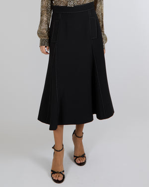 Elie Saab Black Contrast Stitch Midi Skirt Size FR 42 (UK 14) RRP £1,100