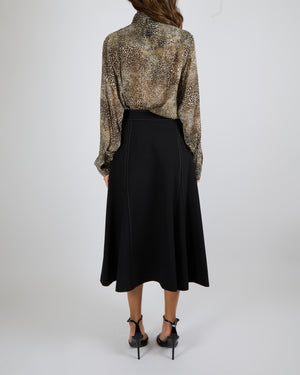 Elie Saab Black Contrast Stitch Midi Skirt Size FR 42 (UK 14) RRP £1,100