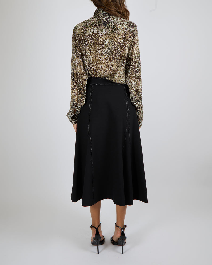 Elie Saab Black Contrast Stitch Midi Skirt Size FR 42 (UK 14) RRP £1,100