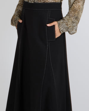 Elie Saab Black Contrast Stitch Midi Skirt Size FR 42 (UK 14) RRP £1,100