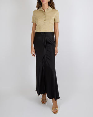 Giorgio Armani Fall 2024 Black Silk Midi Skirt with Front Ruffle Detail Size IT 42 (UK 10) RRP £1,555