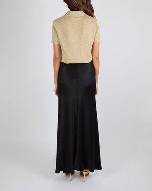 Giorgio Armani Fall 2024 Black Silk Midi Skirt with Front Ruffle Detail Size IT 42 (UK 10) RRP £1,555