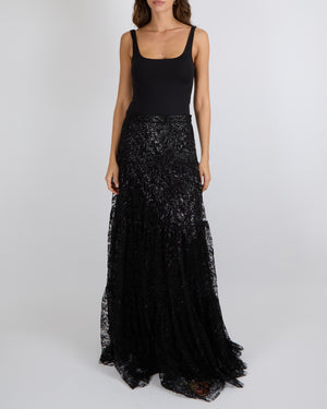 Ralph Lauren Purple Label Black Sequin Embellished Lace Maxi Skirt Size US 6 (UK 10) RRP £3,300