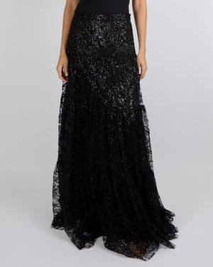 Ralph Lauren Purple Label Black Sequin Embellished Lace Maxi Skirt Size US 6 (UK 10) RRP £3,300