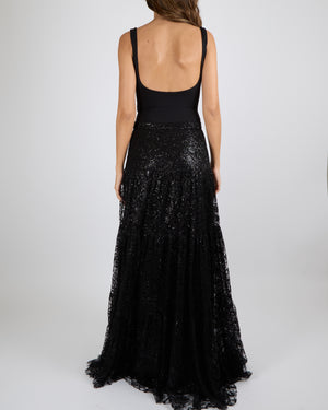 Ralph Lauren Purple Label Black Sequin Embellished Lace Maxi Skirt Size US 6 (UK 10) RRP £3,300