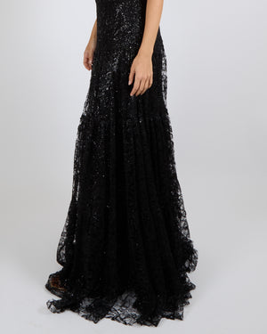 Ralph Lauren Purple Label Black Sequin Embellished Lace Maxi Skirt Size US 6 (UK 10) RRP £3,300