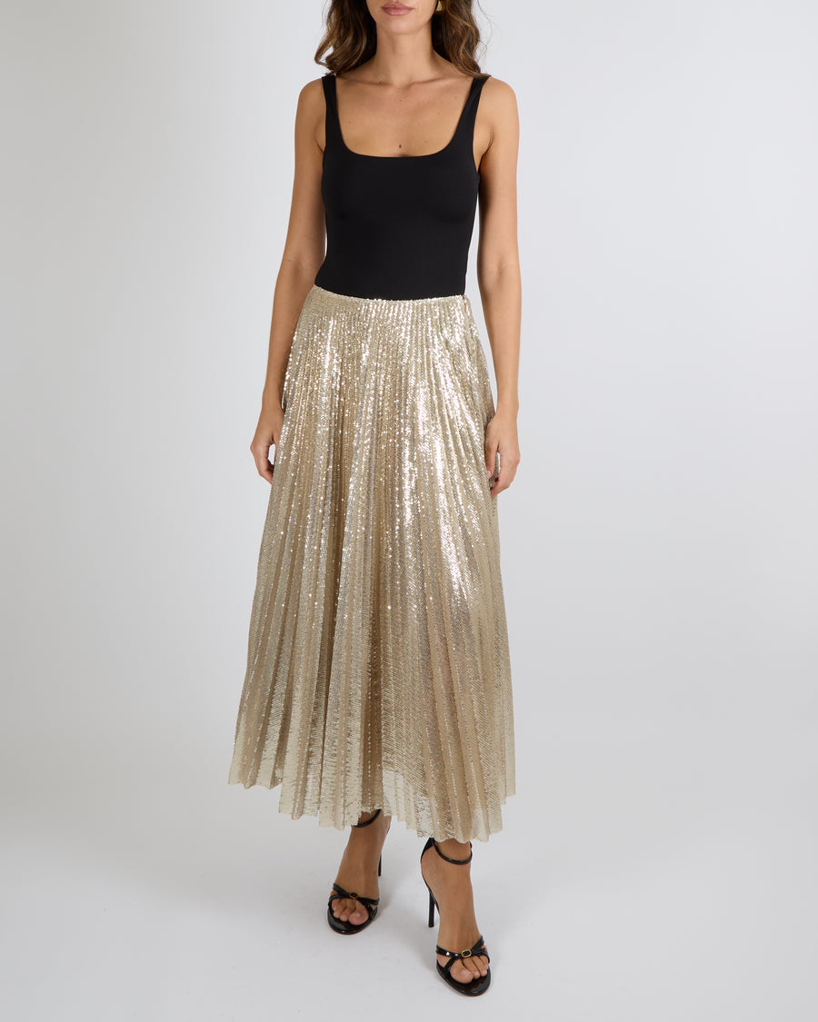 Ralph Lauren Purple Label Pre Fall Gold Sequin Embellished Pleated Maxi Skirt Size US 4 (UK 8) RRP £2,060