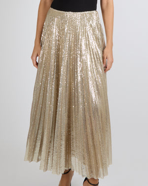 Ralph Lauren Purple Label Pre Fall Gold Sequin Embellished Pleated Maxi Skirt Size US 4 (UK 8) RRP £2,060