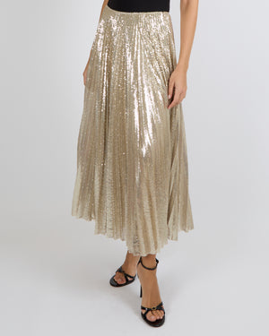 Ralph Lauren Purple Label Pre Fall Gold Sequin Embellished Pleated Maxi Skirt Size US 4 (UK 8) RRP £2,060