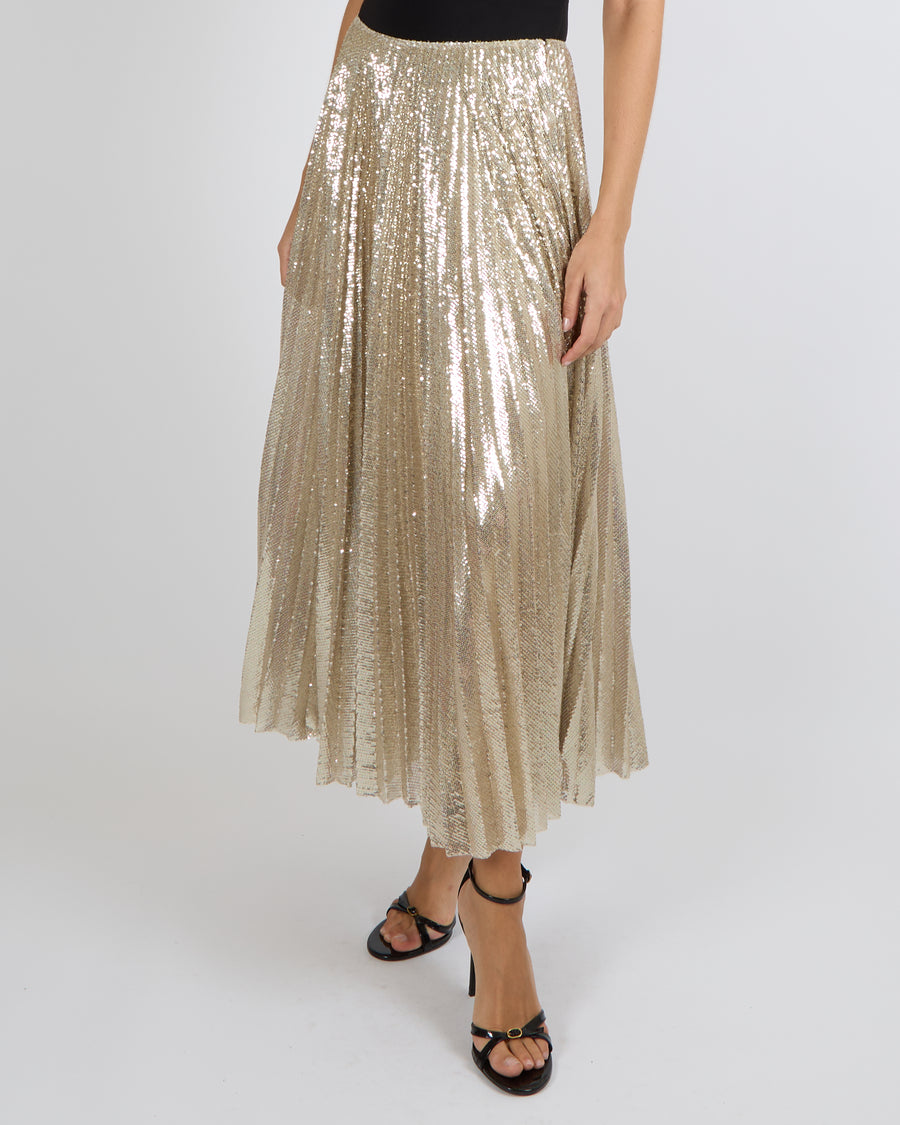 Ralph Lauren Purple Label Pre Fall Gold Sequin Embellished Pleated Maxi Skirt Size US 4 (UK 8) RRP £2,060