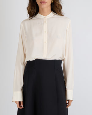 Stella McCartney Cream Long-Sleeved Blouse with Gold Sleeve Button Details Size IT 42 (UK 10)