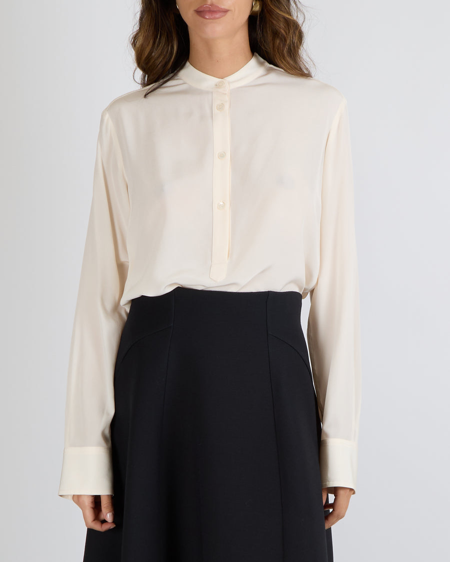 Stella McCartney Cream Long-Sleeved Blouse with Gold Sleeve Button Details Size IT 42 (UK 10)