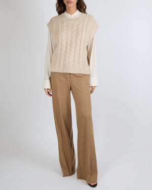 Varley Beige Cable Knit Sleeveless Pixie Relaxed Cable Tank Jumper Size M (UK 10)