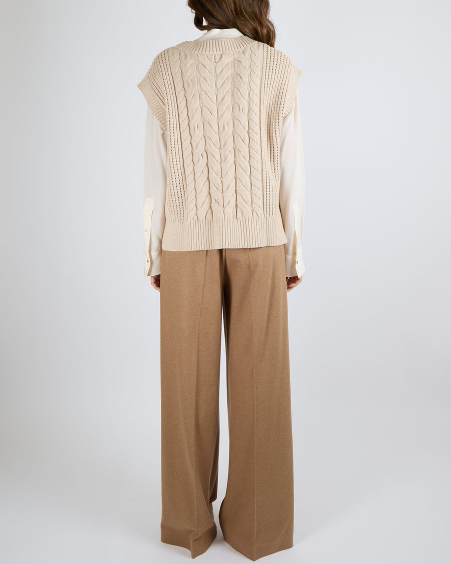 Varley Beige Cable Knit Sleeveless Pixie Relaxed Cable Tank Jumper Size M (UK 10)