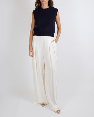 Bompard Cropped Sleeveless Vest Jumper in Marine Cashmere Size L (UK 12) RRP £350