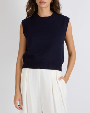 Bompard Cropped Sleeveless Vest Jumper in Marine Cashmere Size L (UK 12) RRP £350
