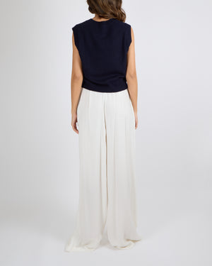 Bompard Cropped Sleeveless Vest Jumper in Marine Cashmere Size L (UK 12) RRP £350