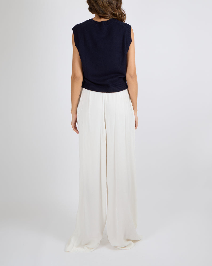 Bompard Cropped Sleeveless Vest Jumper in Marine Cashmere Size L (UK 12) RRP £350